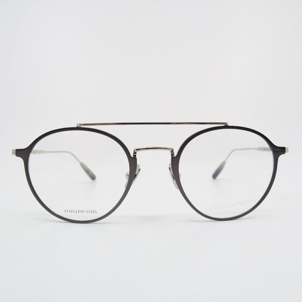 John Varvatos Black and Silver Double-Bridge Round Glasses